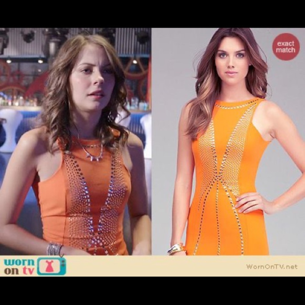Bebe Orange Open Back Studded Tank Mini Dress
